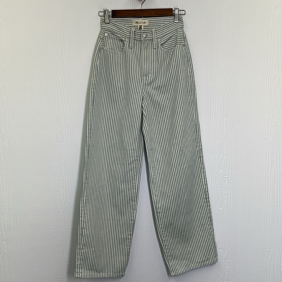 Madewell - The Perfect Vintage Wide - Leg Pale Celadon Stripe Crop Jean Size 23 - Picture 4 of 12